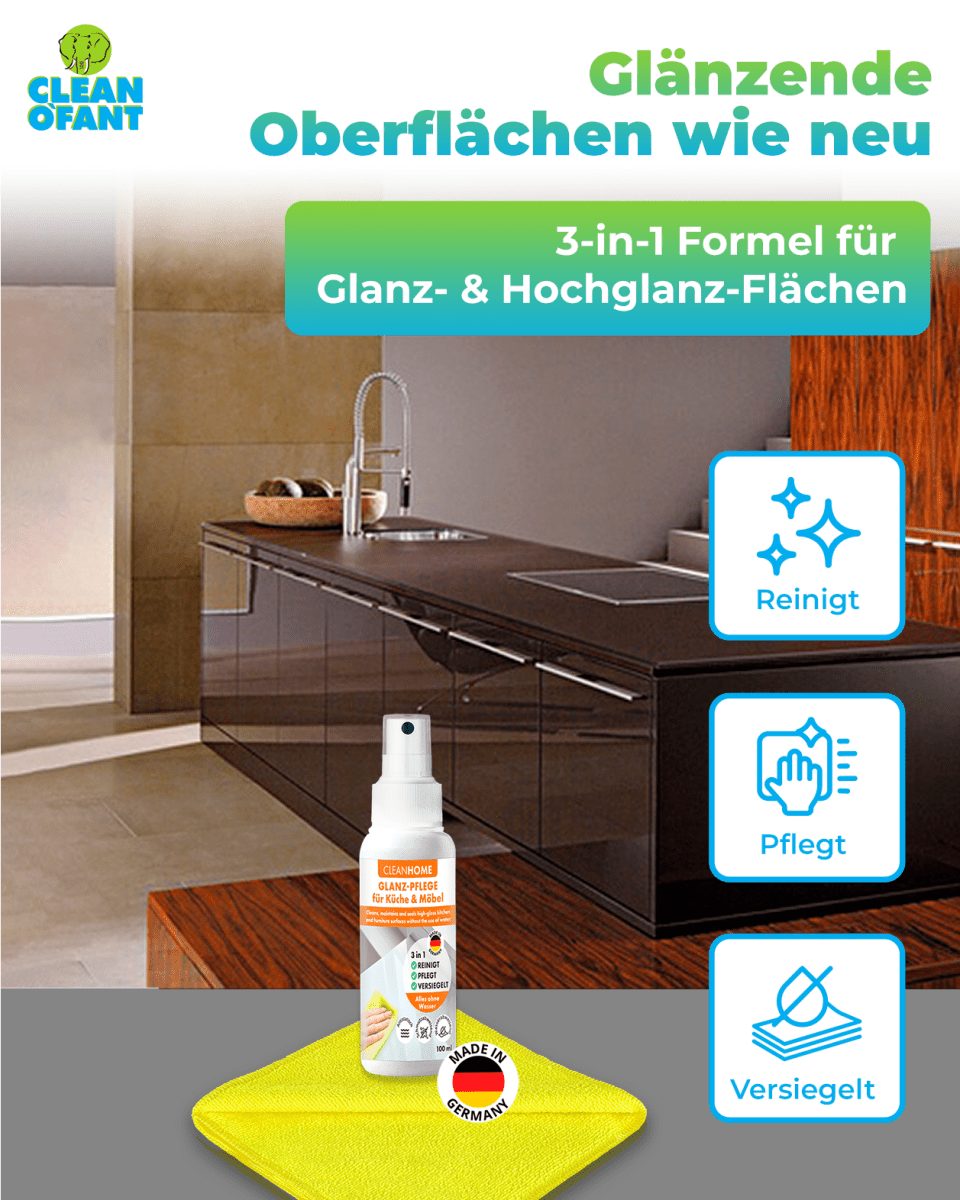 UniQuick SAUBER+PFLEGE - SET für Hochglanzfronten bei Küchen - und Möbel - CLEANEXTREME