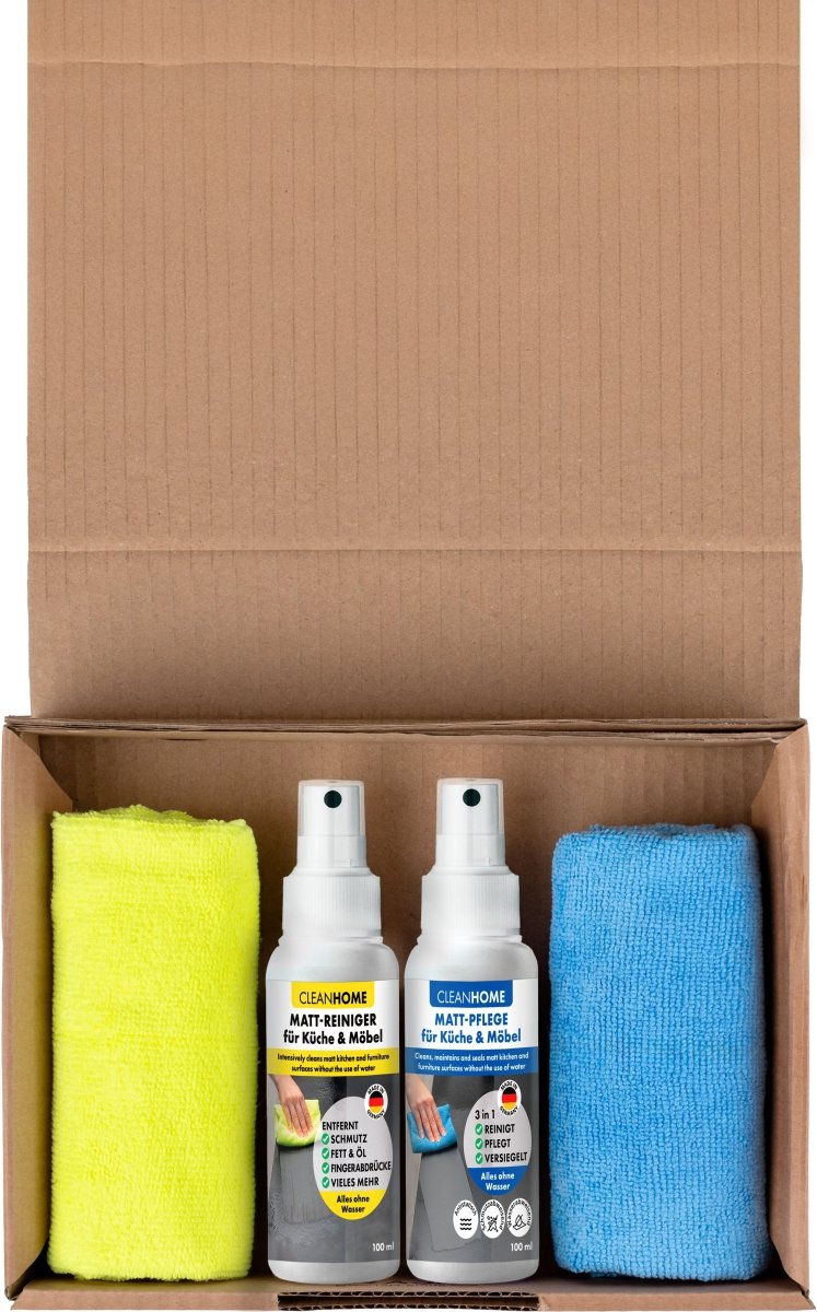 Matt - SAUBER + Matt - PFLEGE - SET für matte Fronten bei Küchen - und Möbel - CLEANEXTREME