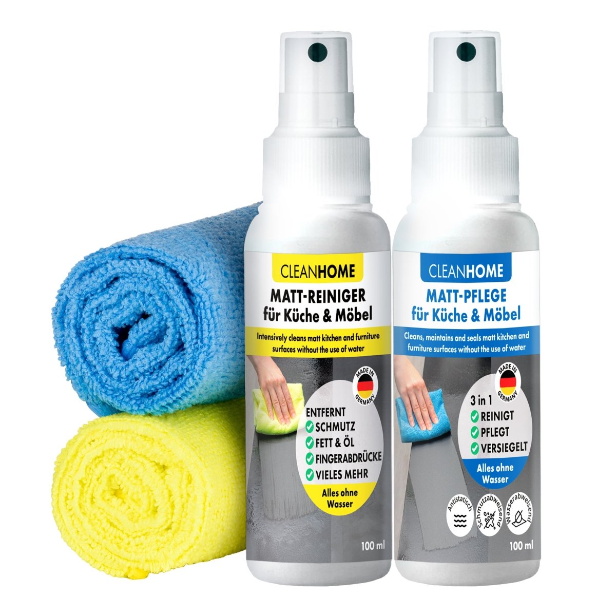Matt - SAUBER + Matt - PFLEGE - SET für matte Fronten bei Küchen - und Möbel - CLEANEXTREME
