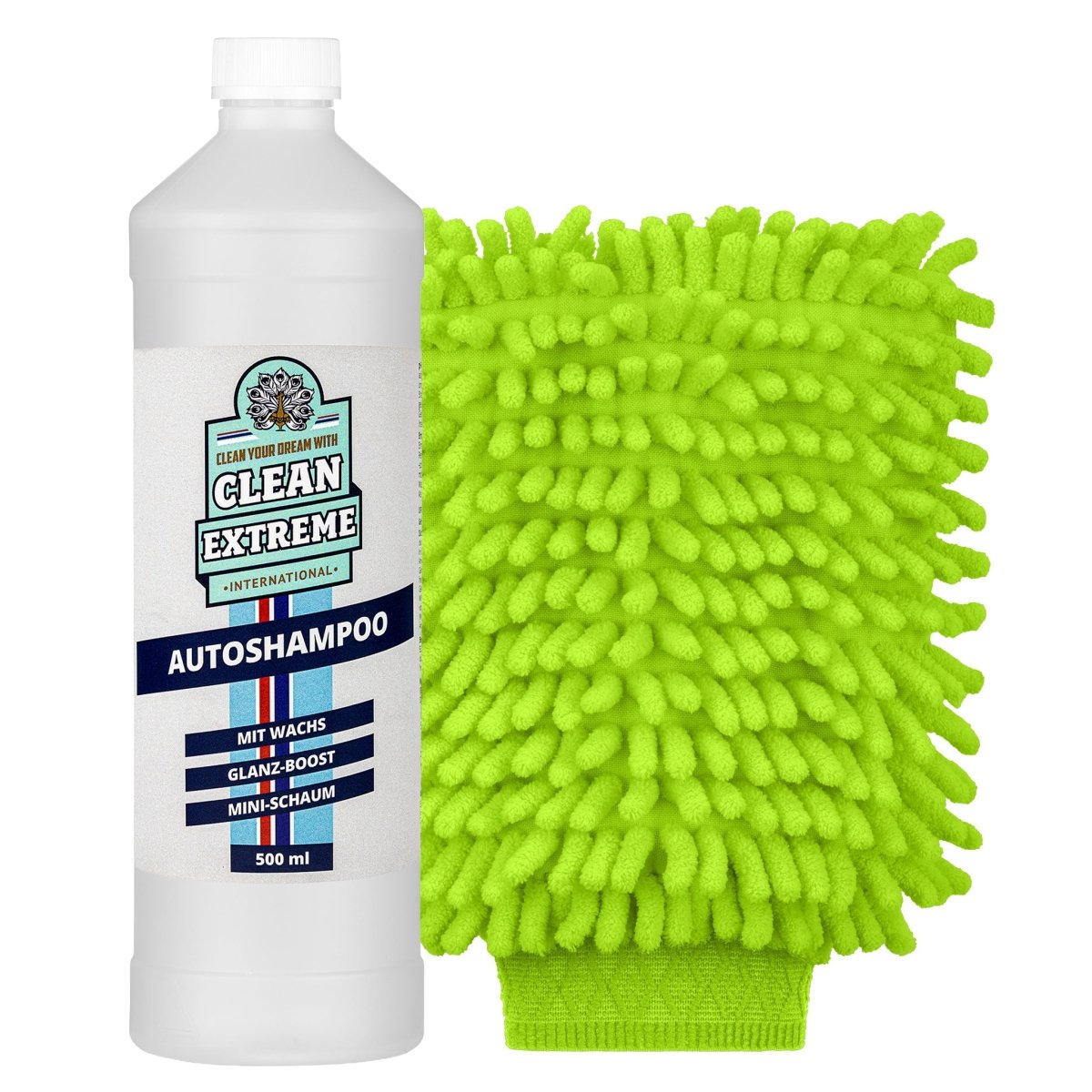 Set Autoshampoo Konzentrat mit Wachs 1 Liter + Waschhandschuh - CLEANEXTREME