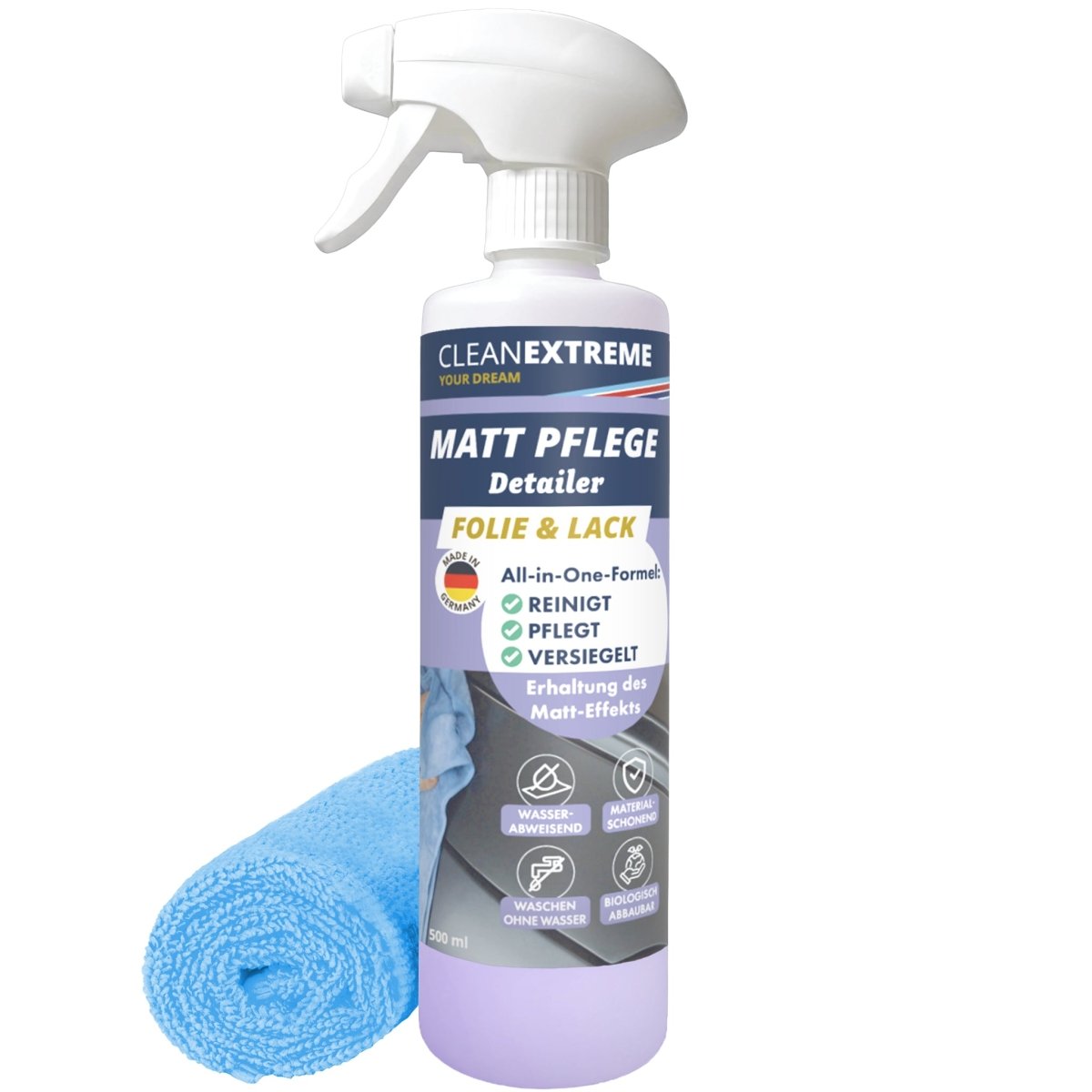 Auto Matt Pflege Folie & Lack mit Versiegelung 500 ml + Poliertuch - CLEANEXTREME