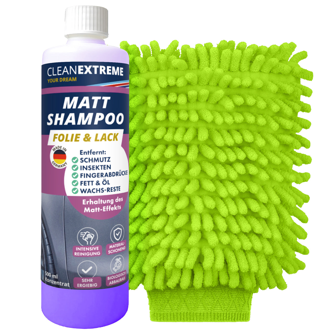 Mattlack Auto-Shampoo Folie & Lack Konzentrat 500 ml + Waschhandschuh