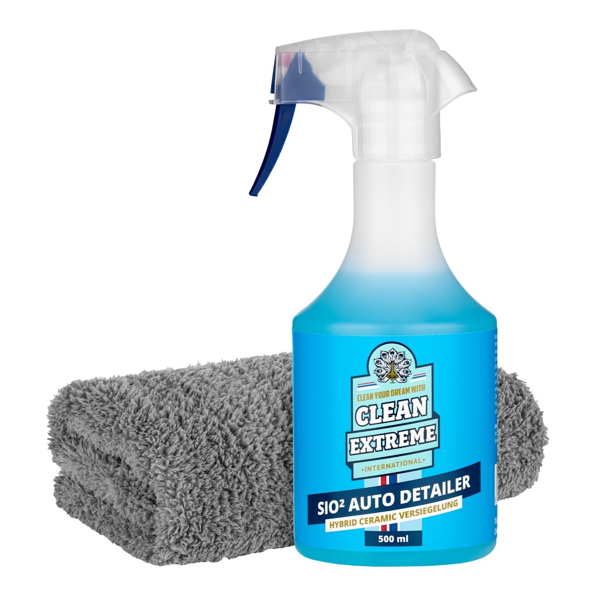 SIO² Auto-Detailer (Lackpflege) - 500 ml + MICRO Poliertuch GRAU FLUFFY - Randlos - 500GSM Set - CLEANEXTREME