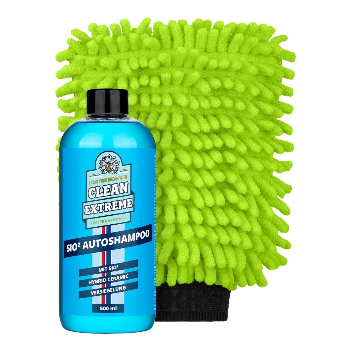 SIO² Autoshampoo Konzentrat - 0,5 Liter + MICRO Auto-Waschhandschuh DUO Set - CLEANEXTREME