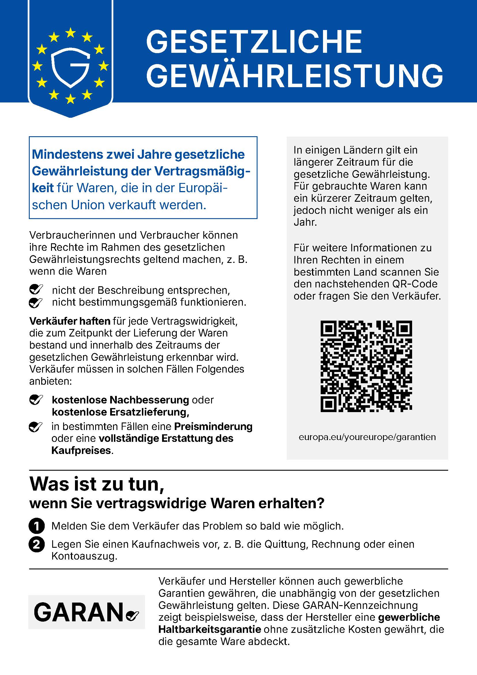 Ihre gesetzlichen Gewährleistungsrechte